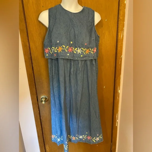Karin Stevens Dresses | Vintage 90s Karin Stevens Denim Dress with Floral Accents | Color: Blue | Size: 18w | Bonkers678787'S Closet